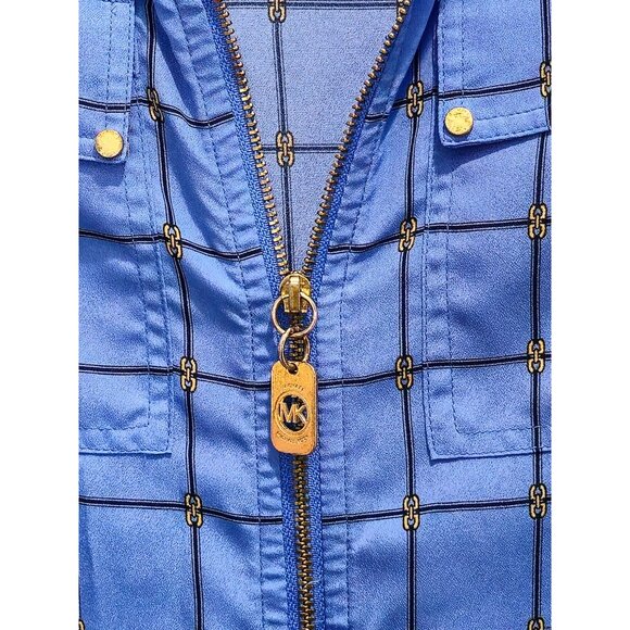Michael Kors Women's Blue Plaid Zipper Front Blouse Size Medium - Picture 5 of 15